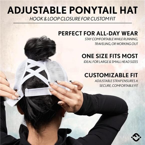 Womens Ponytail Baseball Cap Adjustable Hat High Bun Messy Bun Criss Cross Back - Picture 5 of 7